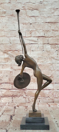 Art Deco Figural Bronze Sculpture by Raymonde Guerbe Female Holding a Shield