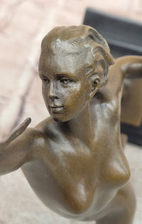 Art Deco Figural Bronze Sculpture by Raymonde Guerbe Female Holding a Shield