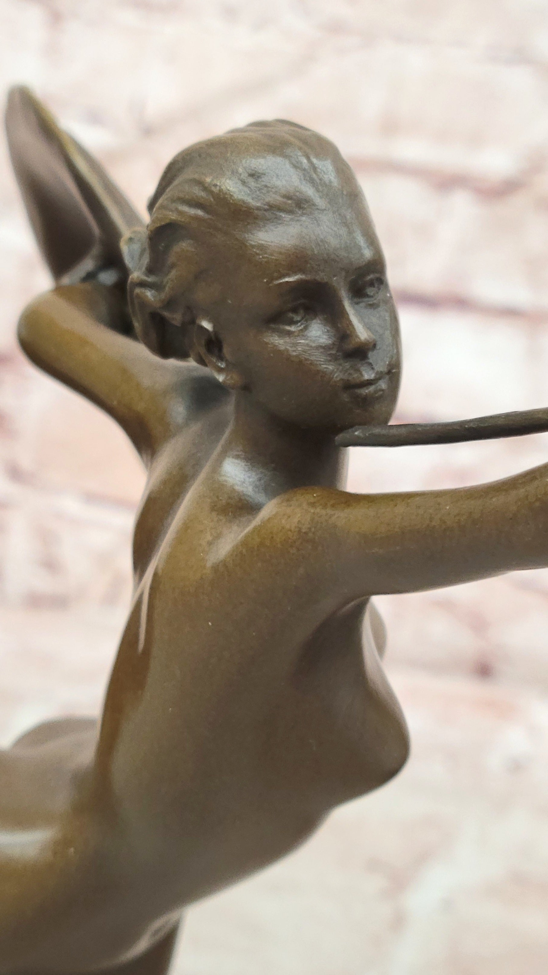 Art Deco Figural Bronze Sculpture by Raymonde Guerbe Female Holding a Shield