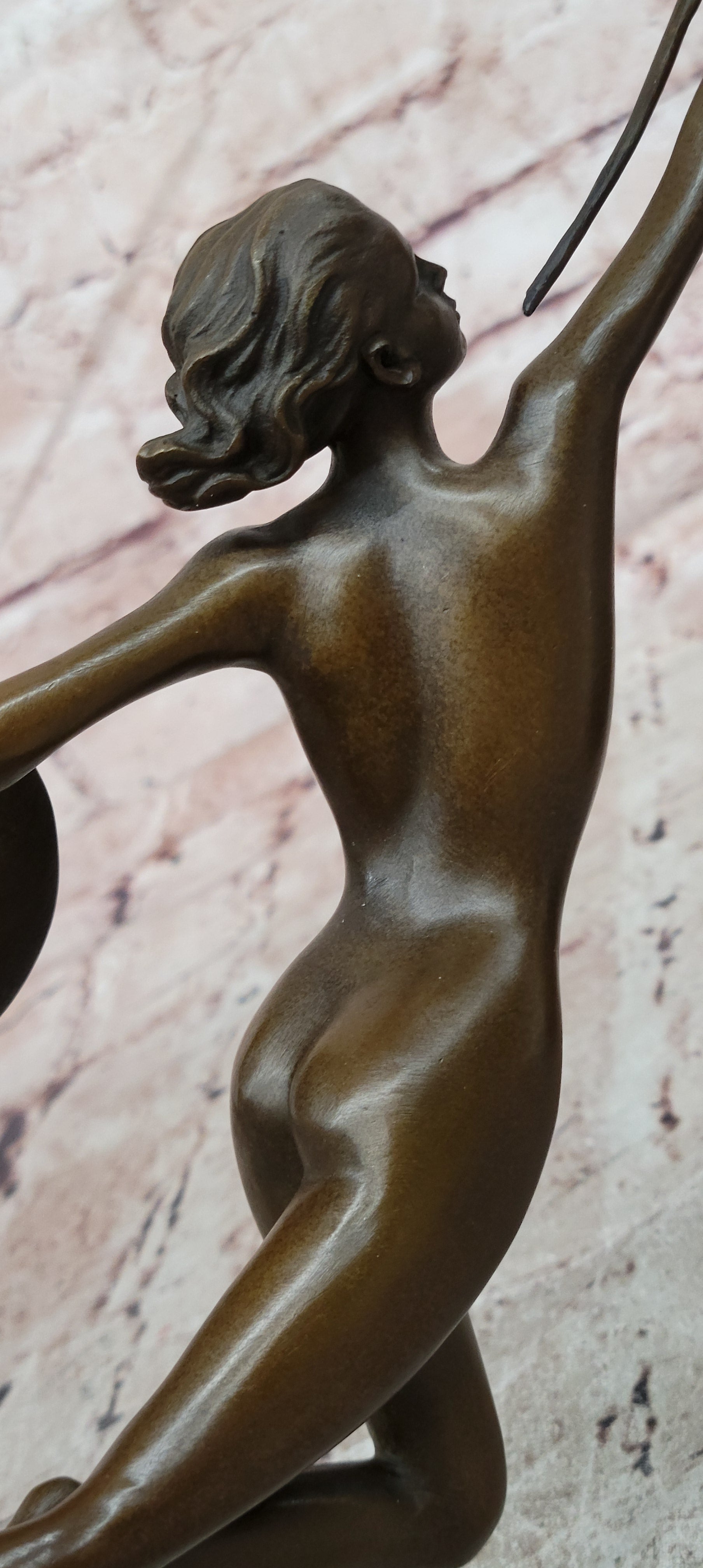 Art Deco Figural Bronze Sculpture by Raymonde Guerbe Female Holding a Shield