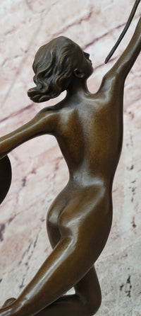 Art Deco Figural Bronze Sculpture by Raymonde Guerbe Female Holding a Shield