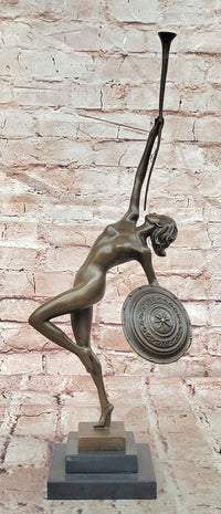 Art Deco Figural Bronze Sculpture by Raymonde Guerbe Female Holding a Shield