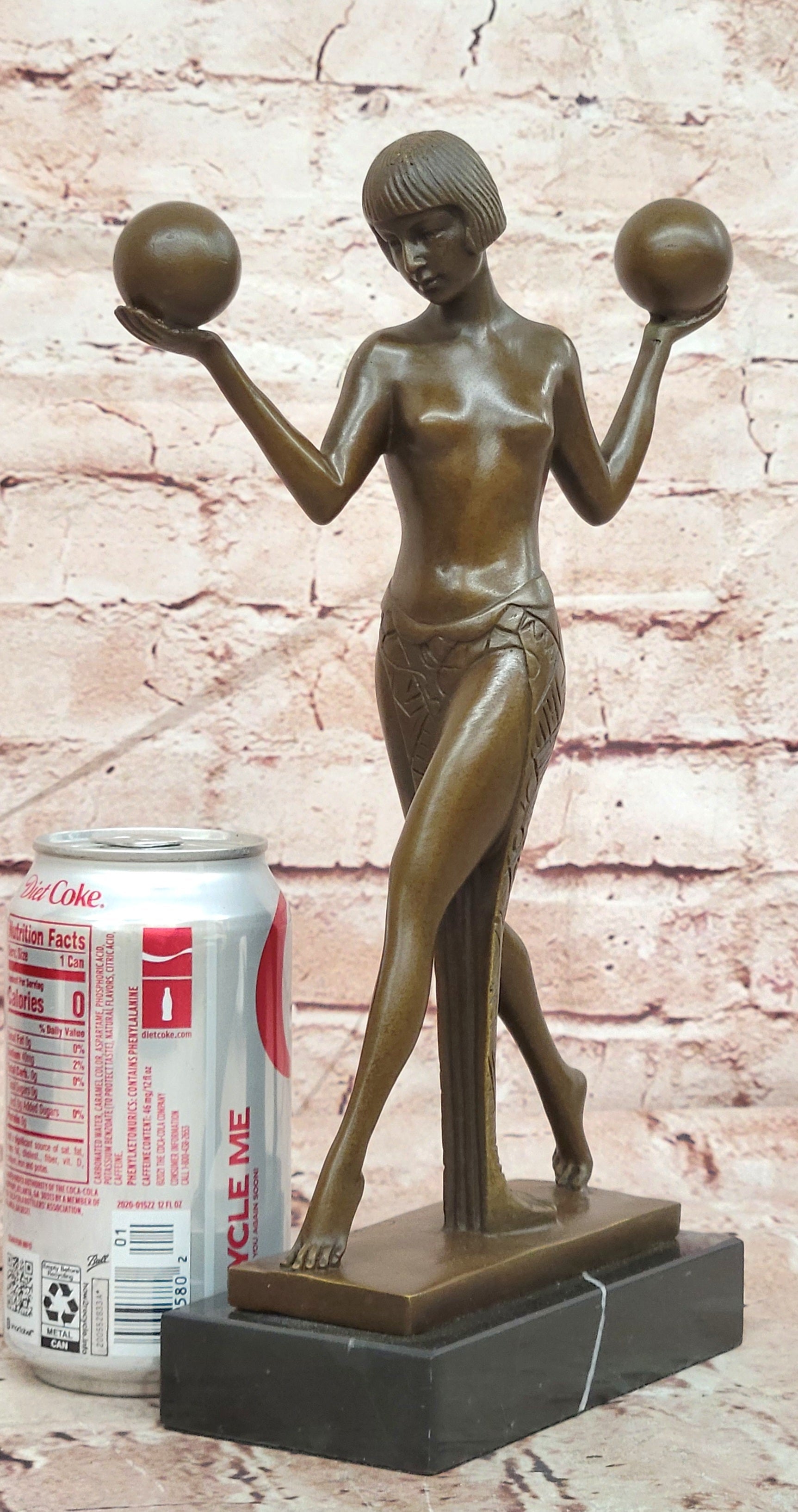 Signed Raymonde Guerbe Art Deco Regal Woman Balancing Balls Bronze Sculpture