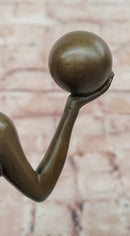 Signed Raymonde Guerbe Art Deco Regal Woman Balancing Balls Bronze Sculpture