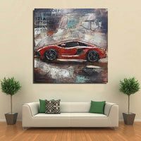 Luxury Sports Car Orange Lamborghini Ferrari 3D Wall Art