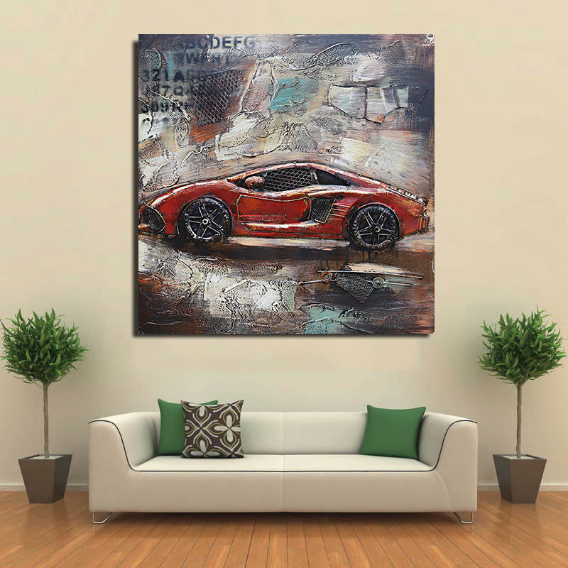 Luxury Sports Car Orange Lamborghini Ferrari 3D Wall Art