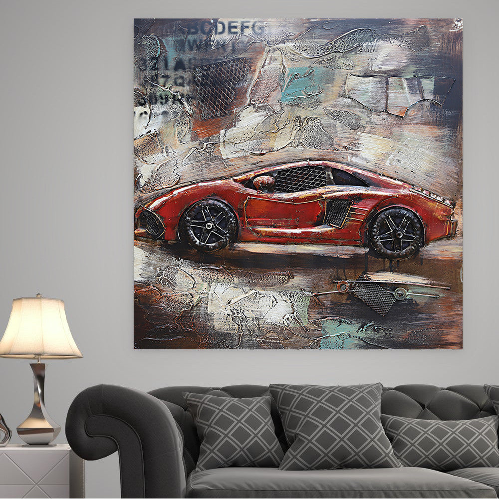 Luxury Sports Car Orange Lamborghini Ferrari 3D Wall Art