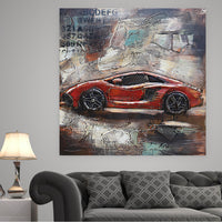 Luxury Sports Car Orange Lamborghini Ferrari 3D Wall Art