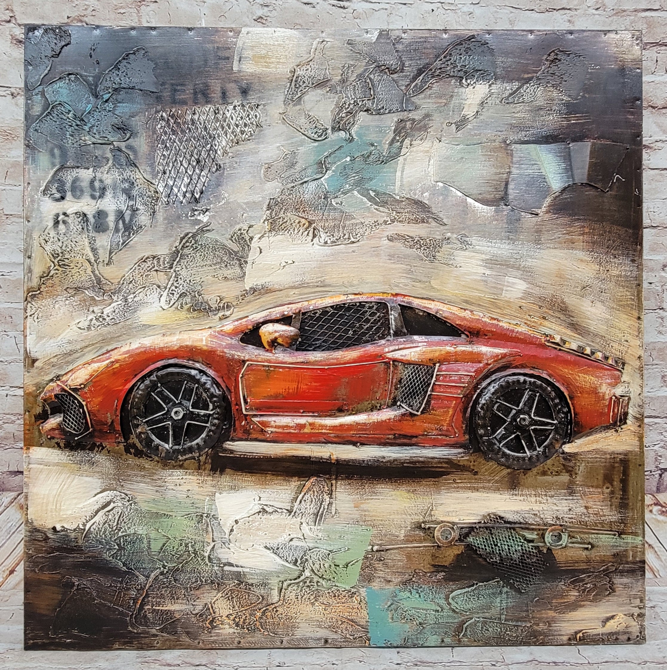 Luxury Sports Car Orange Lamborghini Ferrari 3D Wall Art