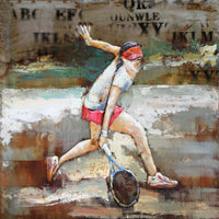 Female Tennis Player 3D Mixed Media Wall Art Metal Cutout
