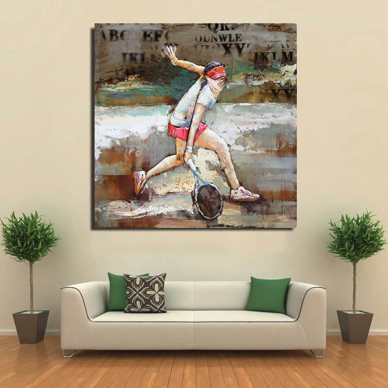 Female Tennis Player 3D Mixed Media Wall Art Metal Cutout