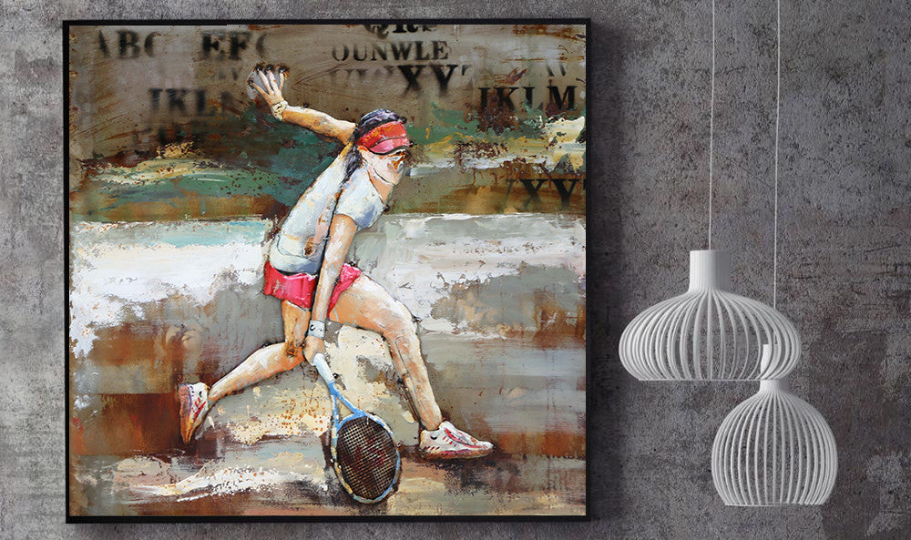 Female Tennis Player 3D Mixed Media Wall Art Metal Cutout