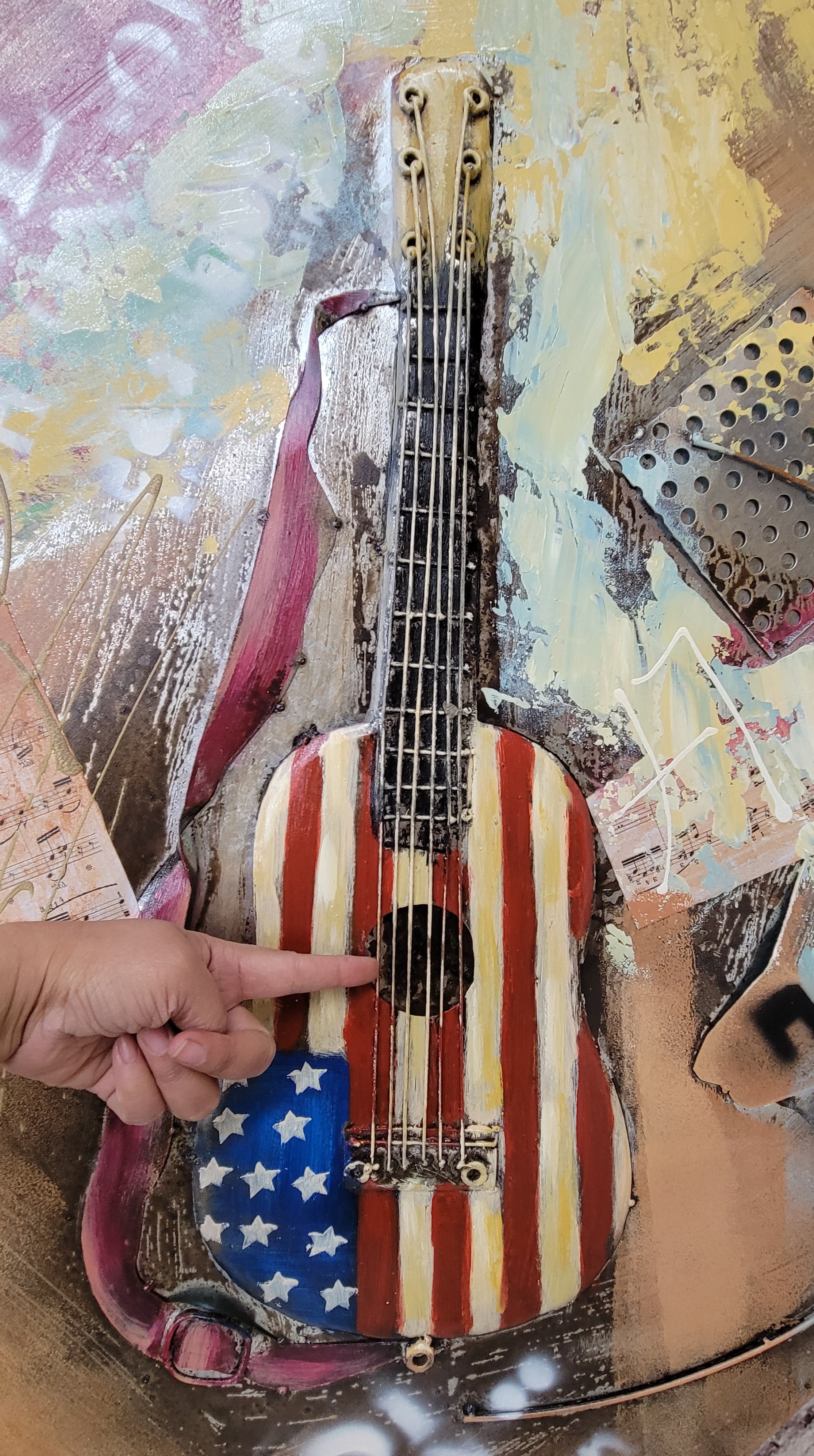 Colorful Abstract Guitar American Flag 3D Oil Painting Metal Canvas