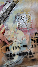 Colorful Abstract Guitar American Flag 3D Oil Painting Metal Canvas