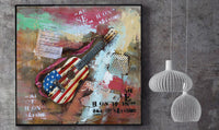 Colorful Abstract Guitar American Flag 3D Oil Painting Metal Canvas
