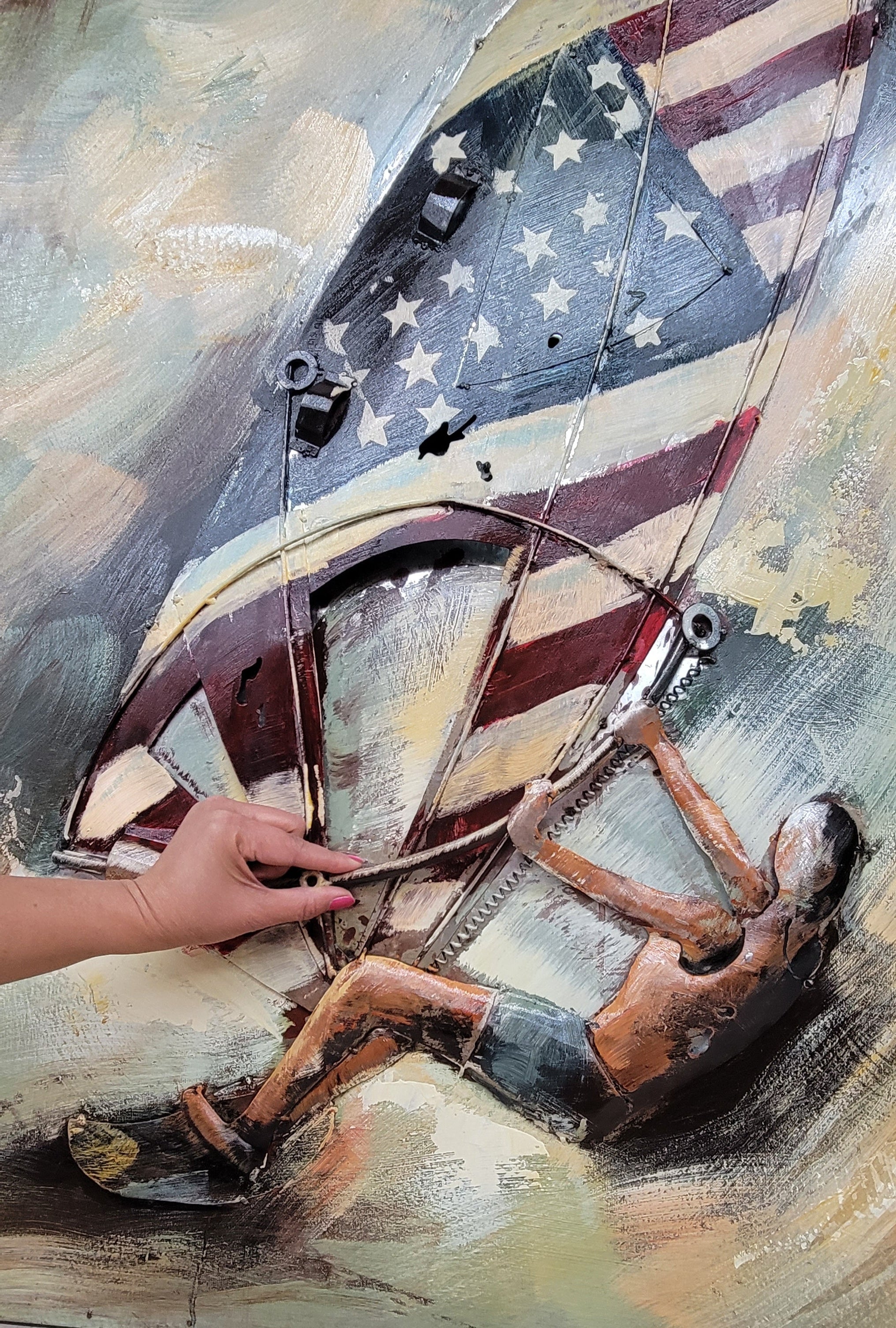 Windsurfing American Flag 3D Wall Art Mixed Media Metal Wood