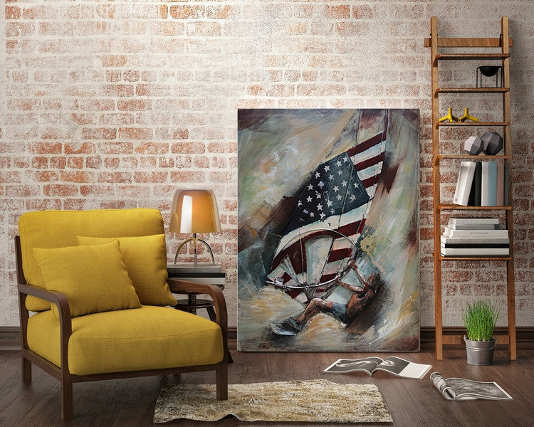 Windsurfing American Flag 3D Wall Art Mixed Media Metal Wood