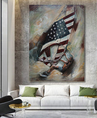 Windsurfing American Flag 3D Wall Art Mixed Media Metal Wood