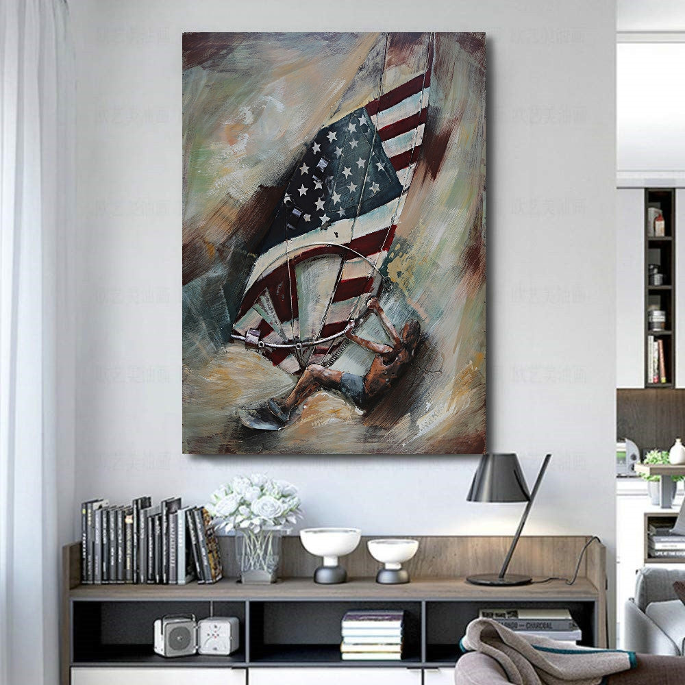 Windsurfing American Flag 3D Wall Art Mixed Media Metal Wood