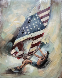 Windsurfing American Flag 3D Wall Art Mixed Media Metal Wood