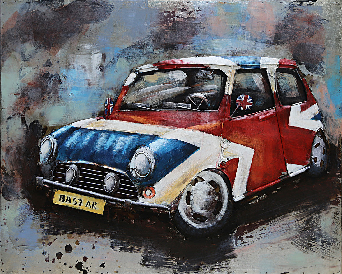 British Mini Cooper Car 3D Wall Art Metal Cutout
