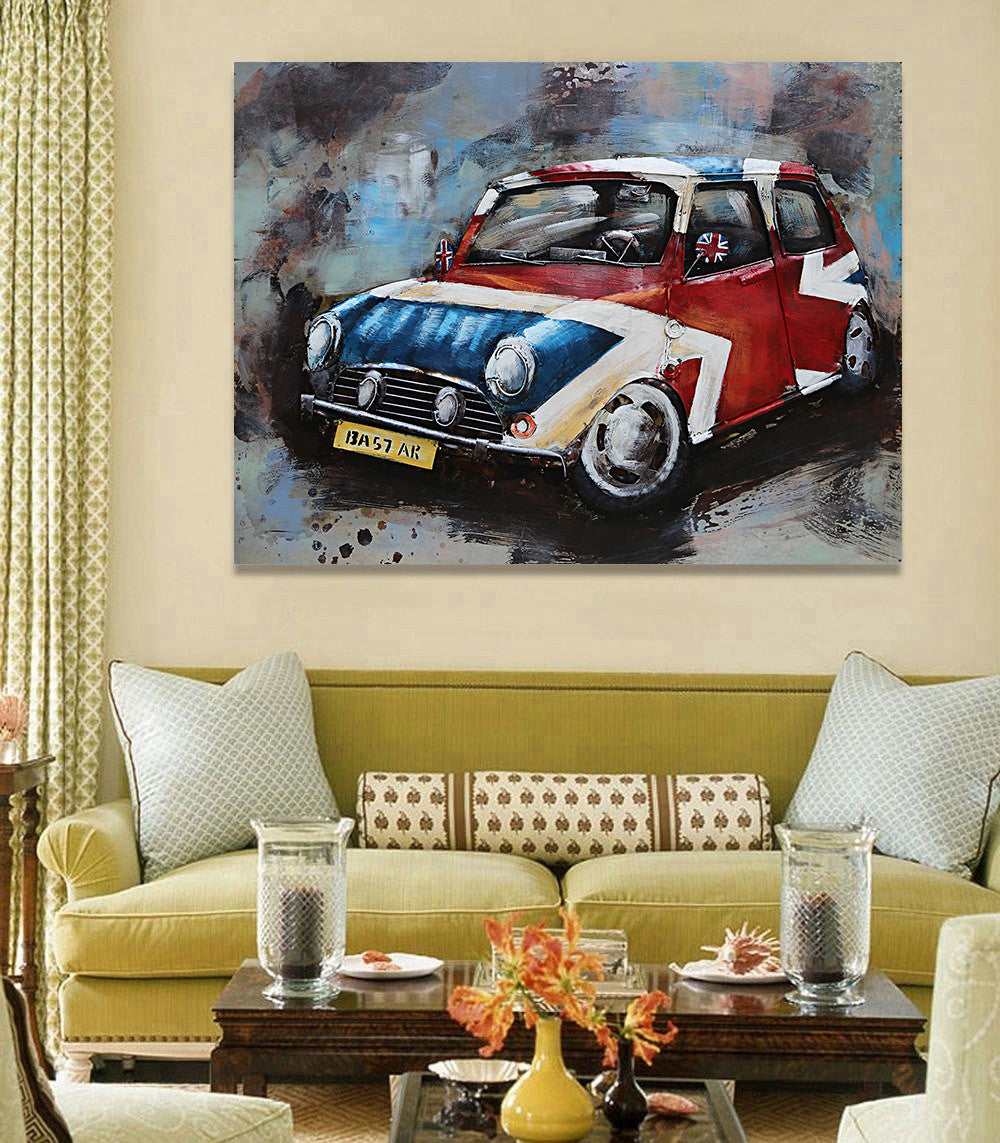 British Mini Cooper Car 3D Wall Art Metal Cutout