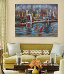 3D Wall Art Painting Bridge & Sailboats Mixed Media Metal Wood