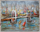 3D Wall Art Painting Bridge & Sailboats Mixed Media Metal Wood