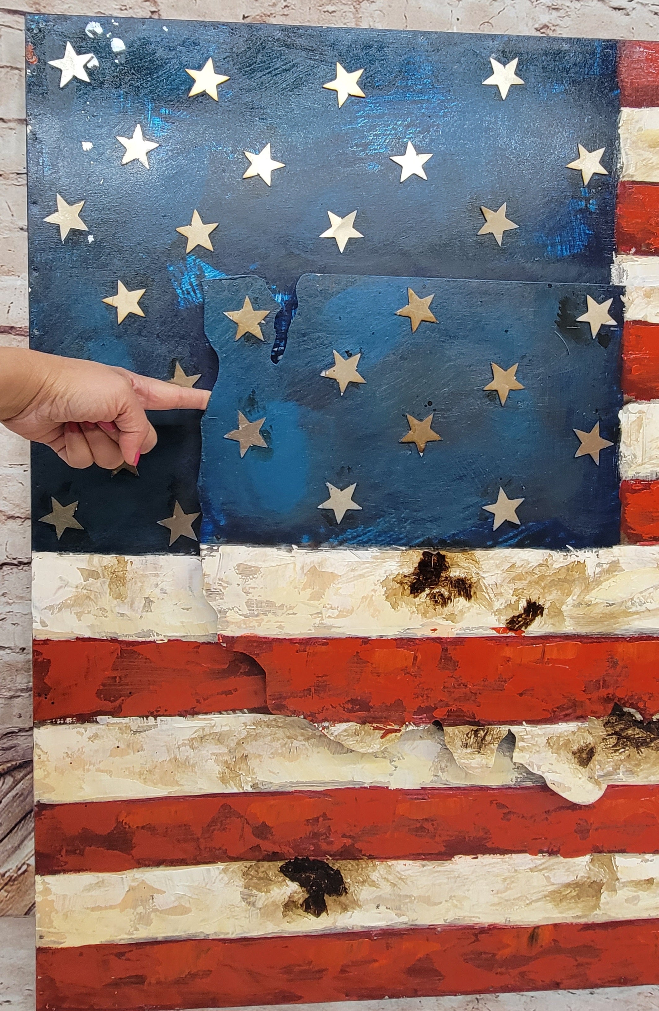 American Flag & Map 3D Wall Art Metal Cutout on Wood Canvas