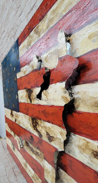 American Flag & Map 3D Wall Art Metal Cutout on Wood Canvas