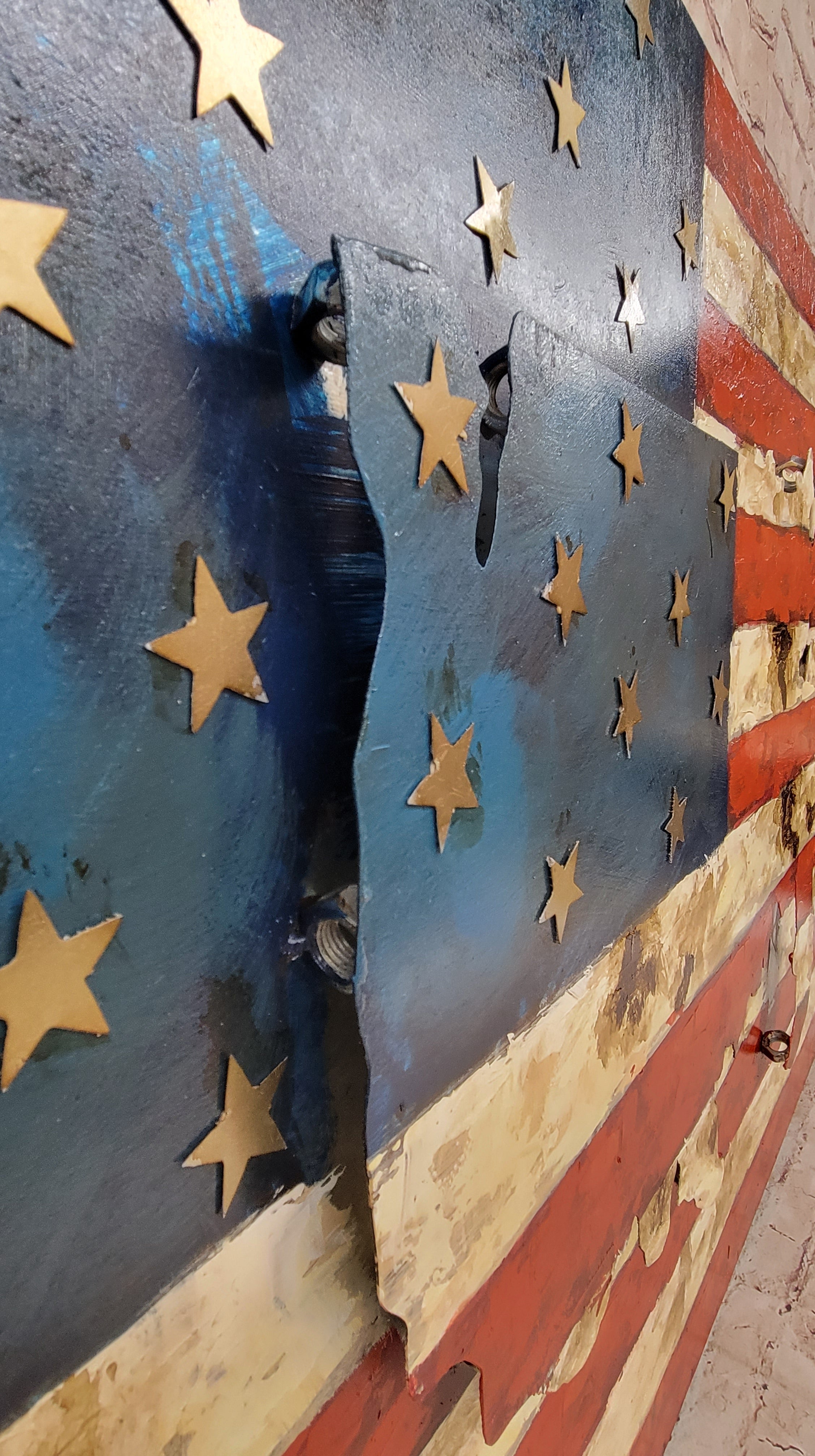 American Flag & Map 3D Wall Art Metal Cutout on Wood Canvas
