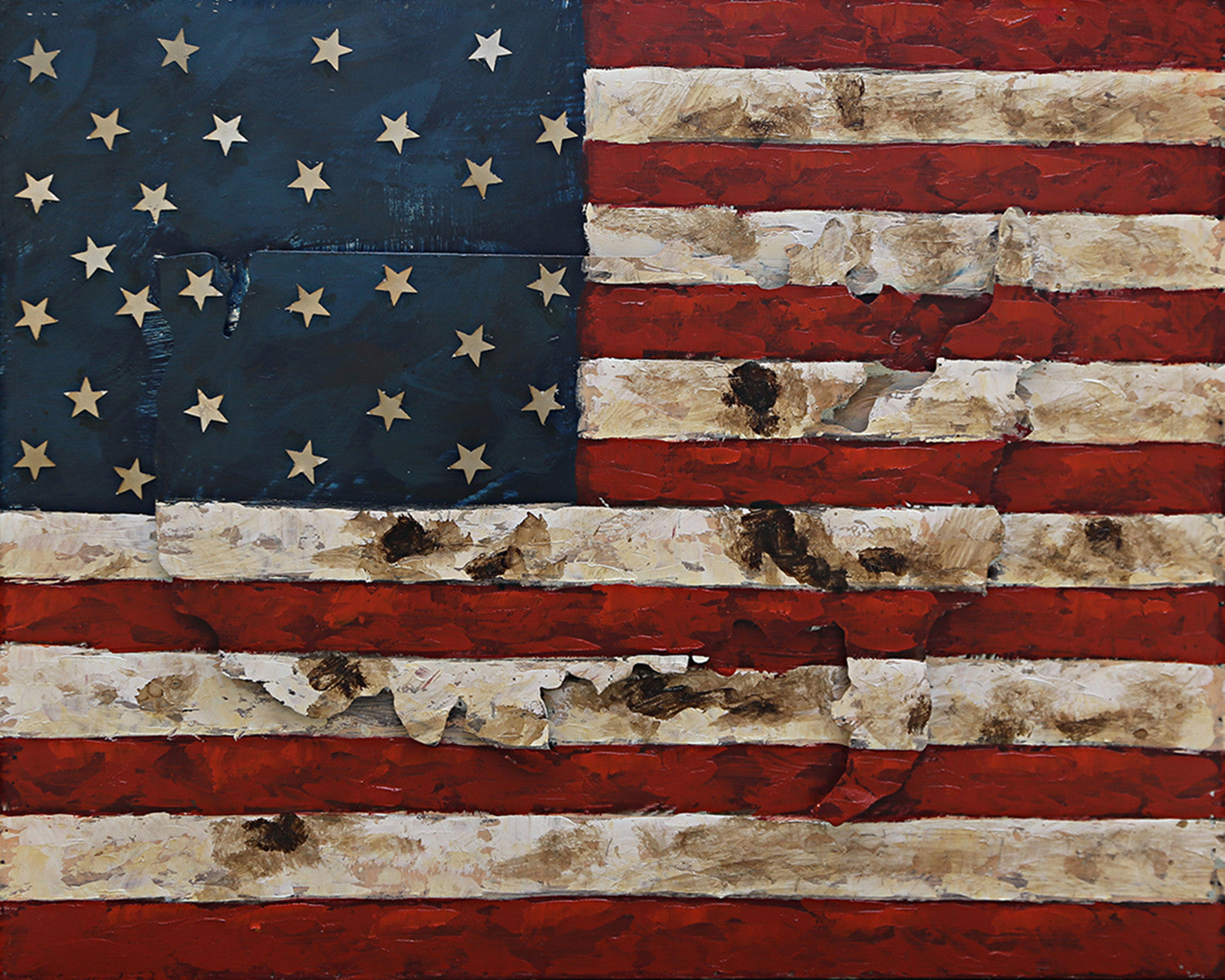 American Flag & Map 3D Wall Art Metal Cutout on Wood Canvas