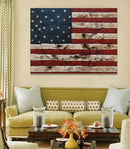 American Flag & Map 3D Wall Art Metal Cutout on Wood Canvas