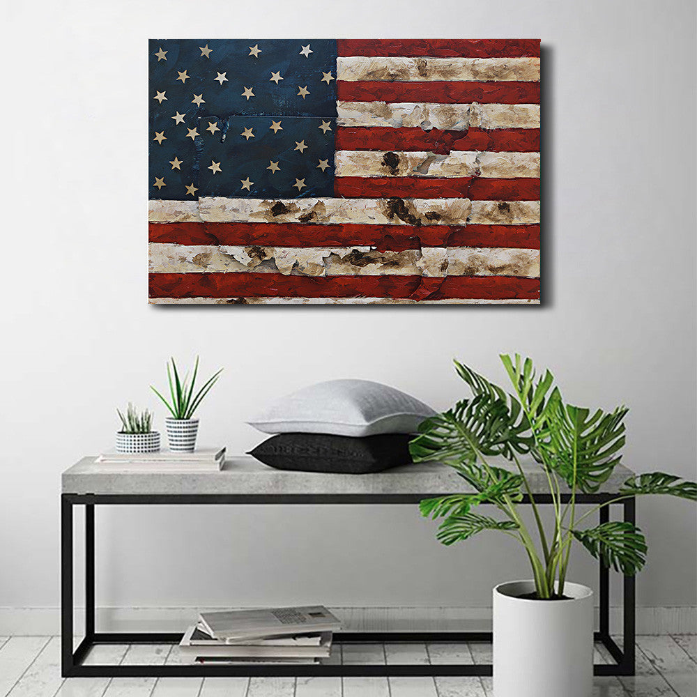 American Flag & Map 3D Wall Art Metal Cutout on Wood Canvas