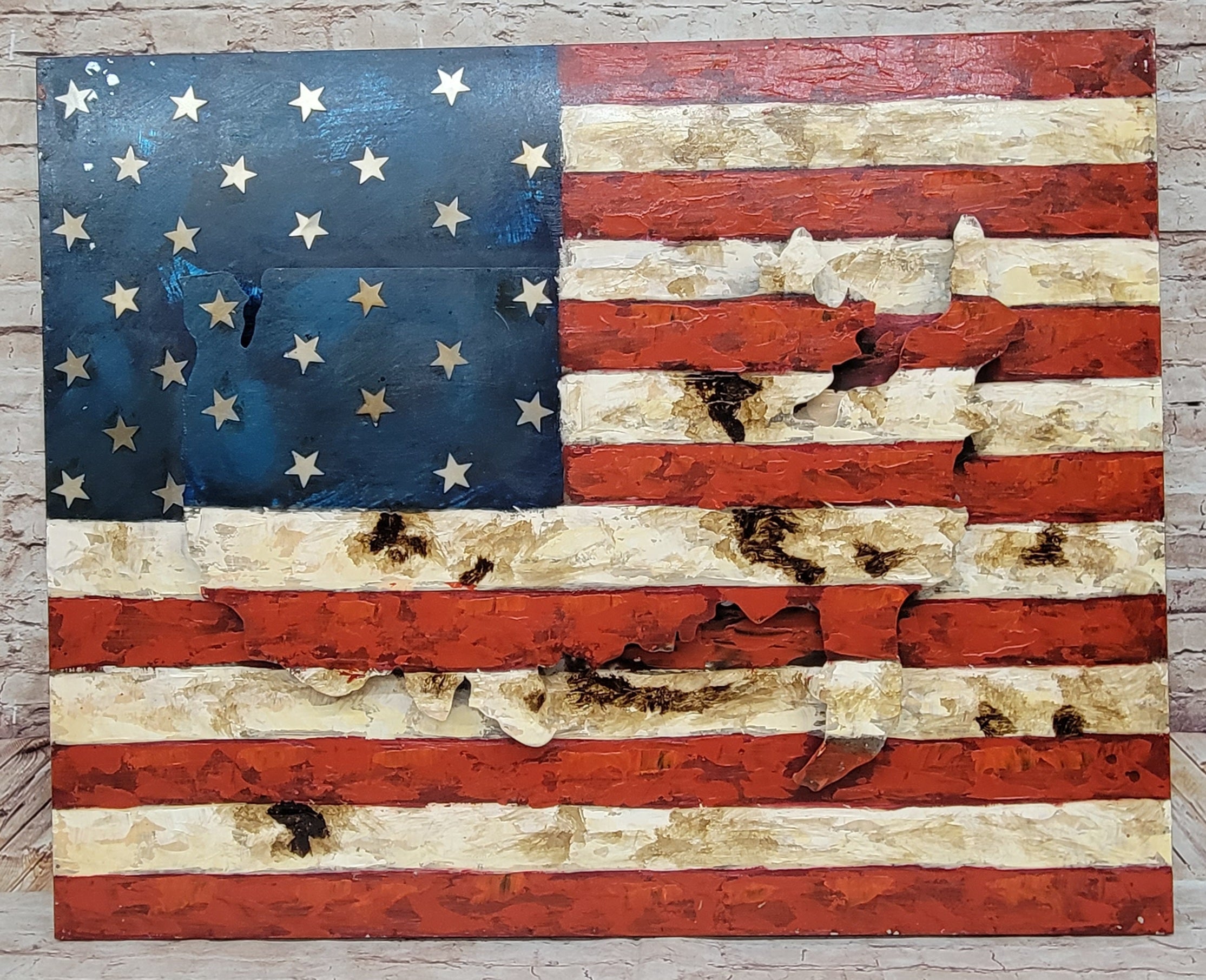 American Flag & Map 3D Wall Art Metal Cutout on Wood Canvas