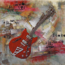 Red Guitar 3D Wall Art Metal Cutout Mixed Media Assemblage
