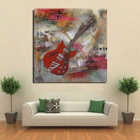 Red Guitar 3D Wall Art Metal Cutout Mixed Media Assemblage