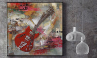 Red Guitar 3D Wall Art Metal Cutout Mixed Media Assemblage