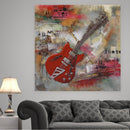 Red Guitar 3D Wall Art Metal Cutout Mixed Media Assemblage