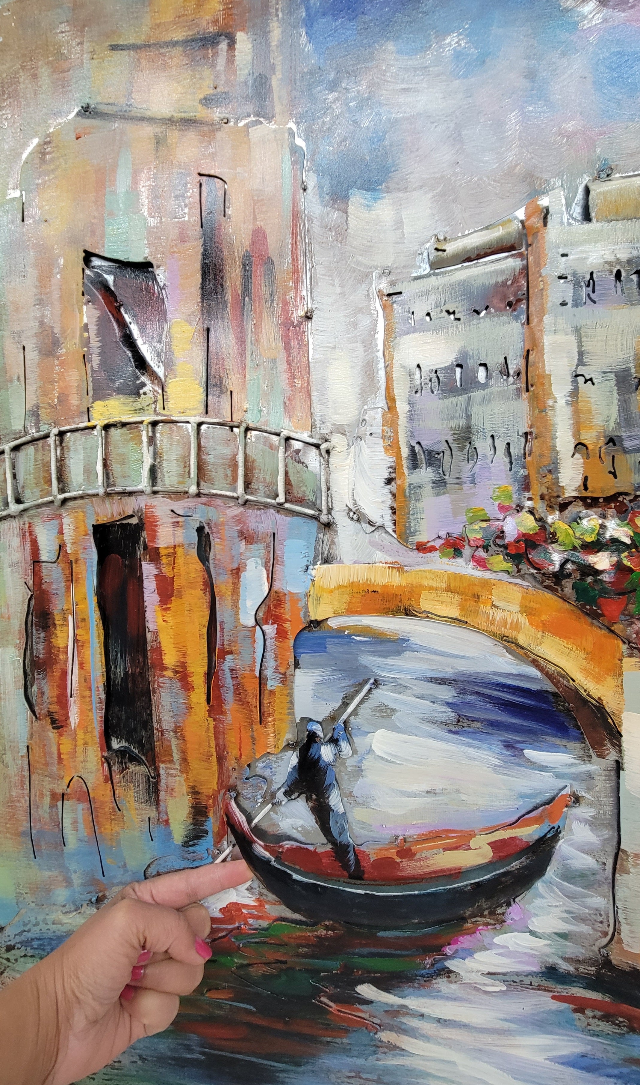 Venice Canal Gondola Scene 3D Mixed Media Wall Art