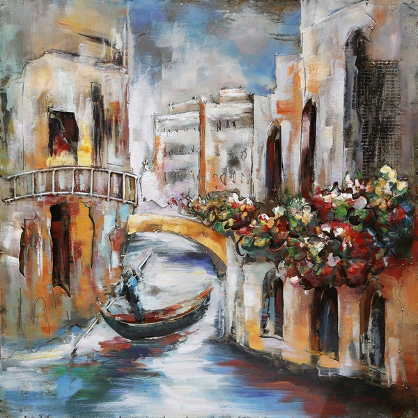 Venice Canal Gondola Scene 3D Mixed Media Wall Art