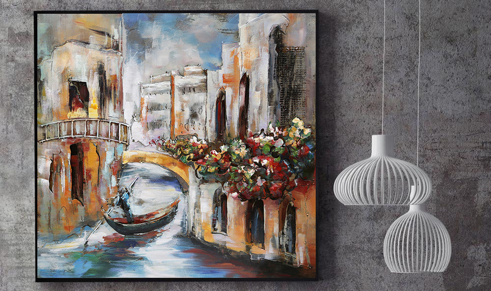 Venice Canal Gondola Scene 3D Mixed Media Wall Art