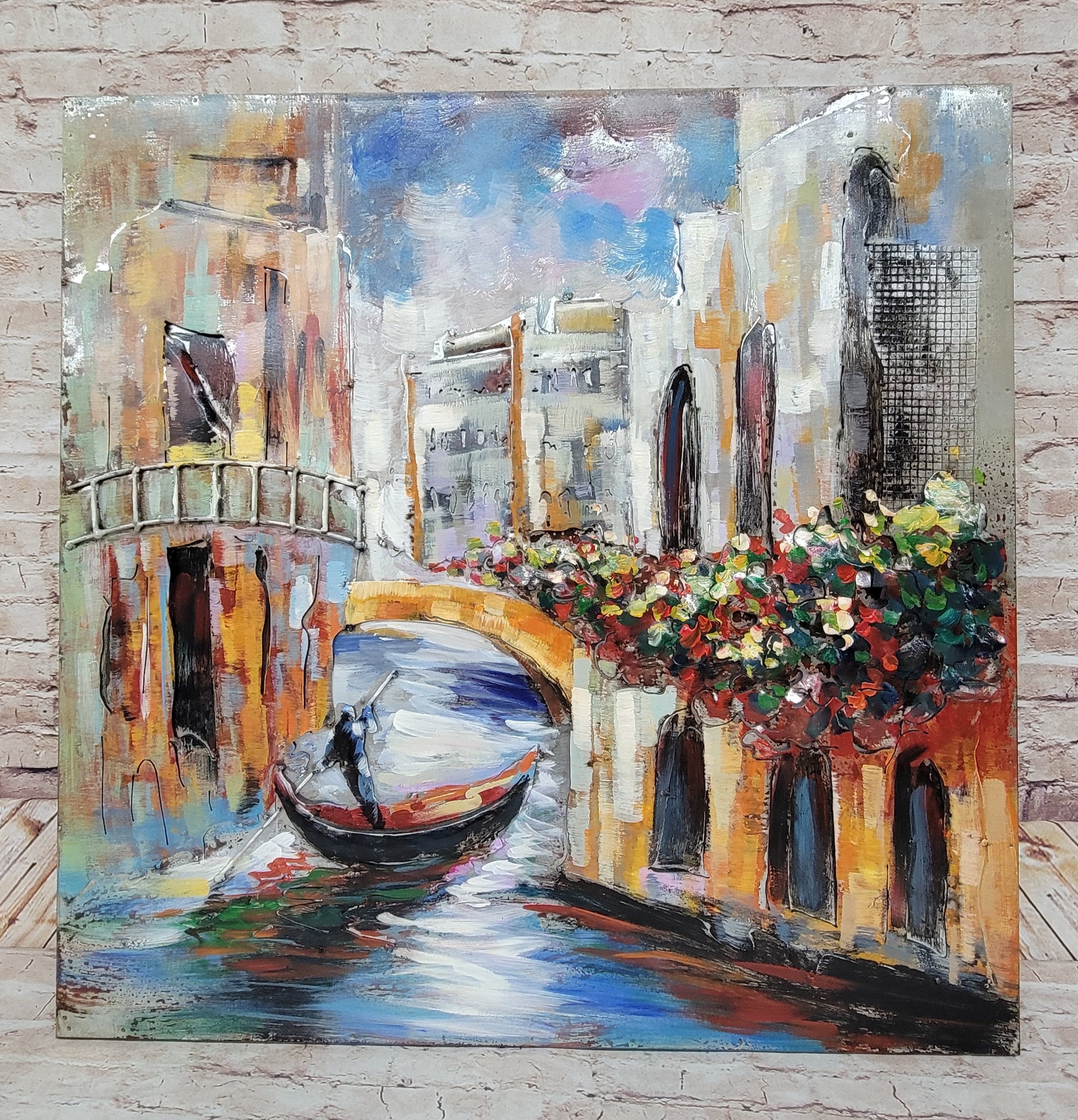 Venice Canal Gondola Scene 3D Mixed Media Wall Art