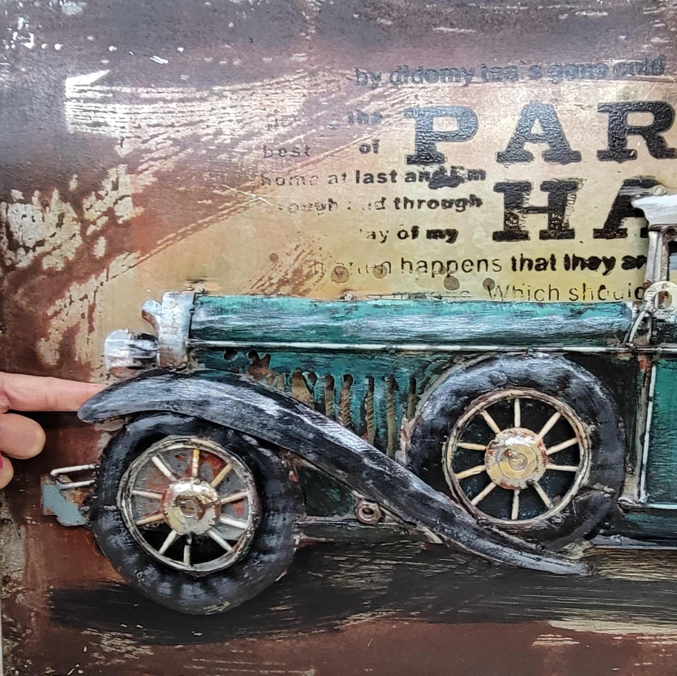 Old Fashioned Car 1920's 1930's 3D Wall Art Mixed Media Painting