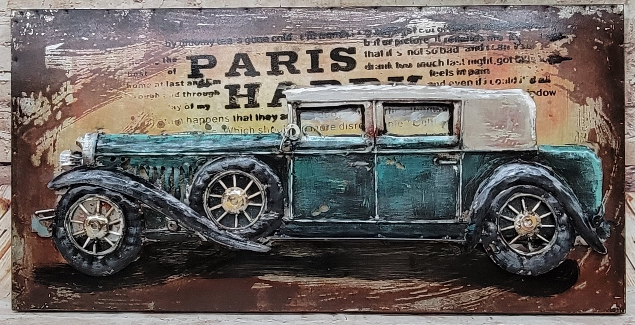 Old Fashioned Car 1920's 1930's 3D Wall Art Mixed Media Painting