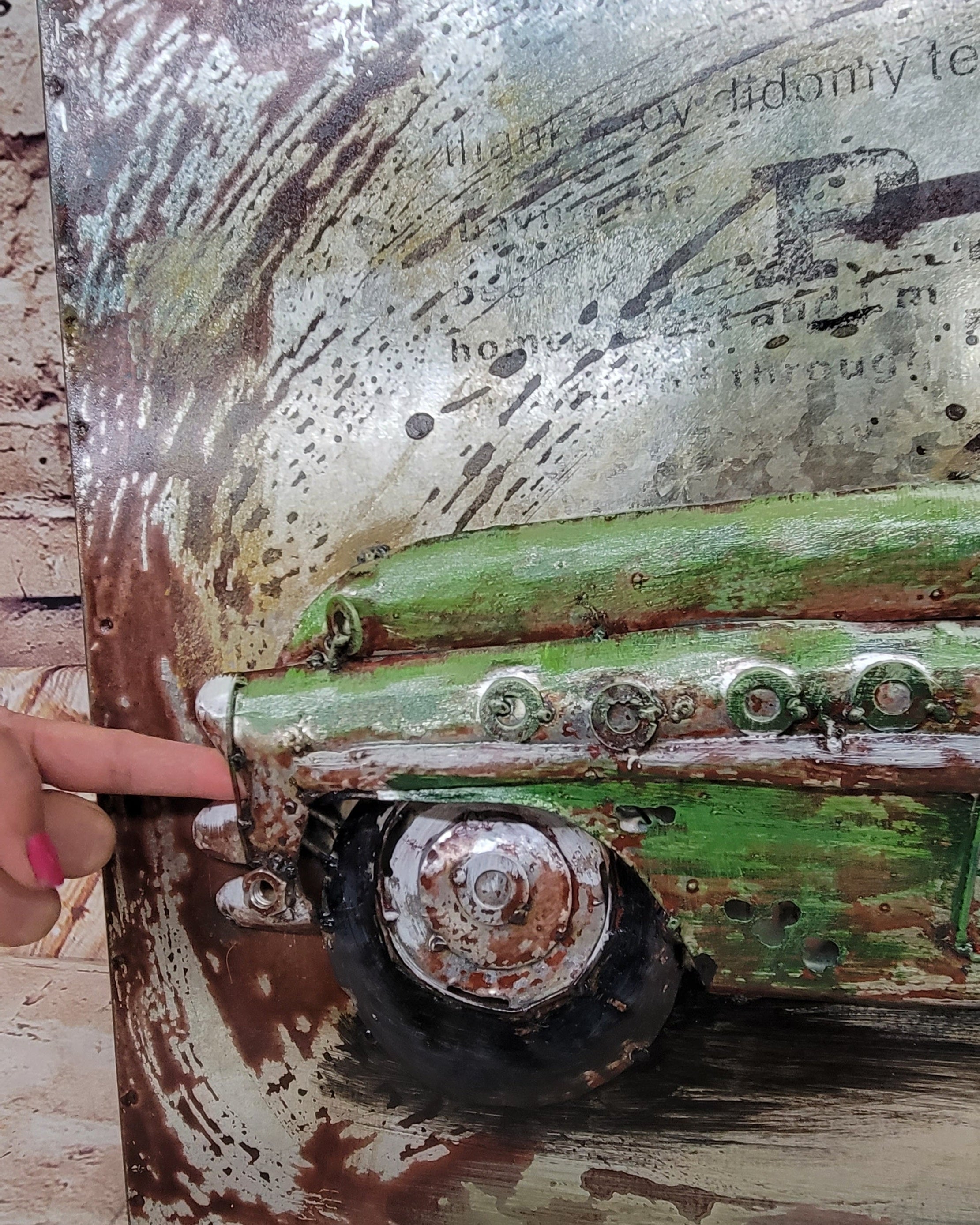 Realistic Vintage American Car 3-D Oil Painting in Acrylics