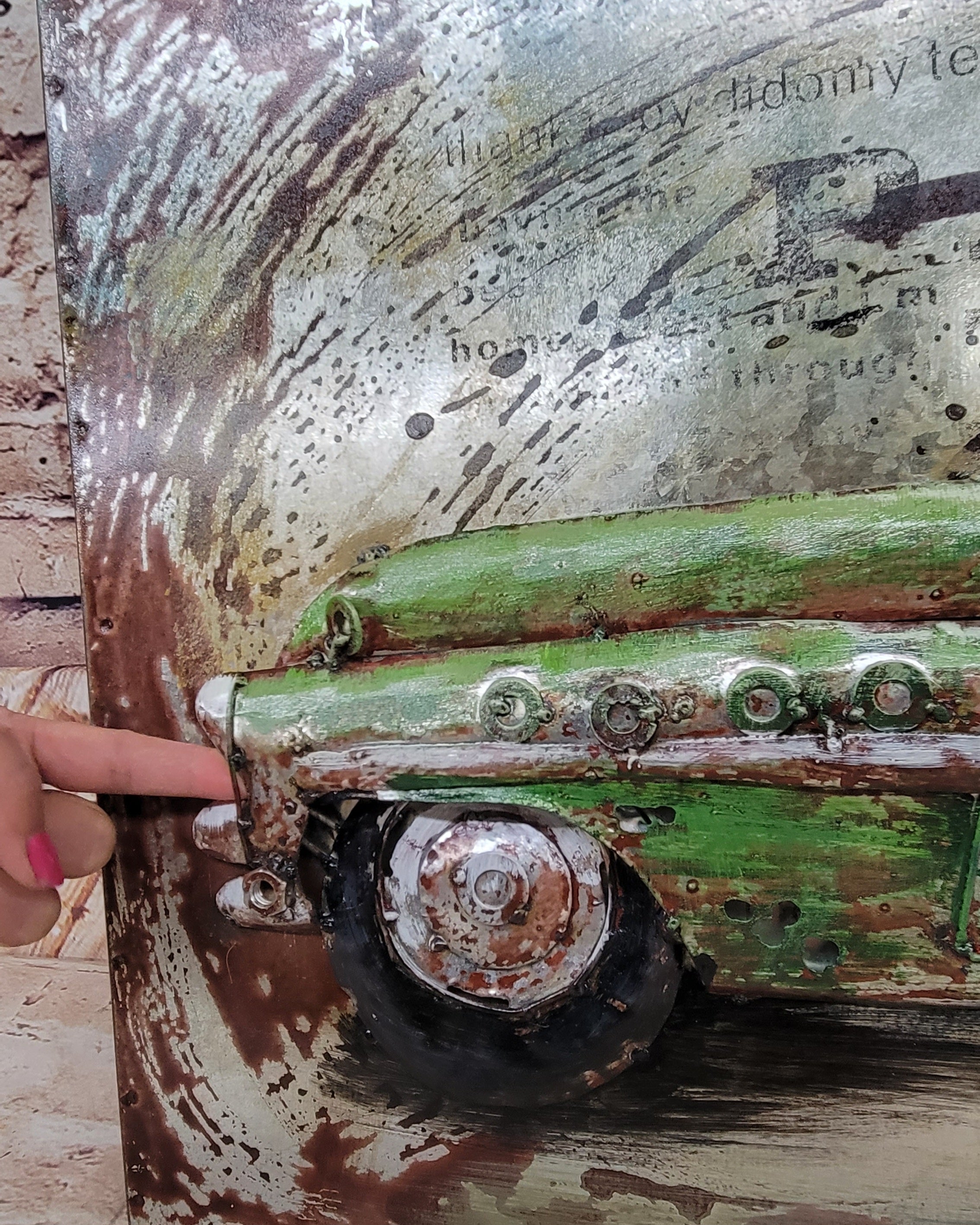 Realistic Vintage American Car 3-D Oil Painting in Acrylics