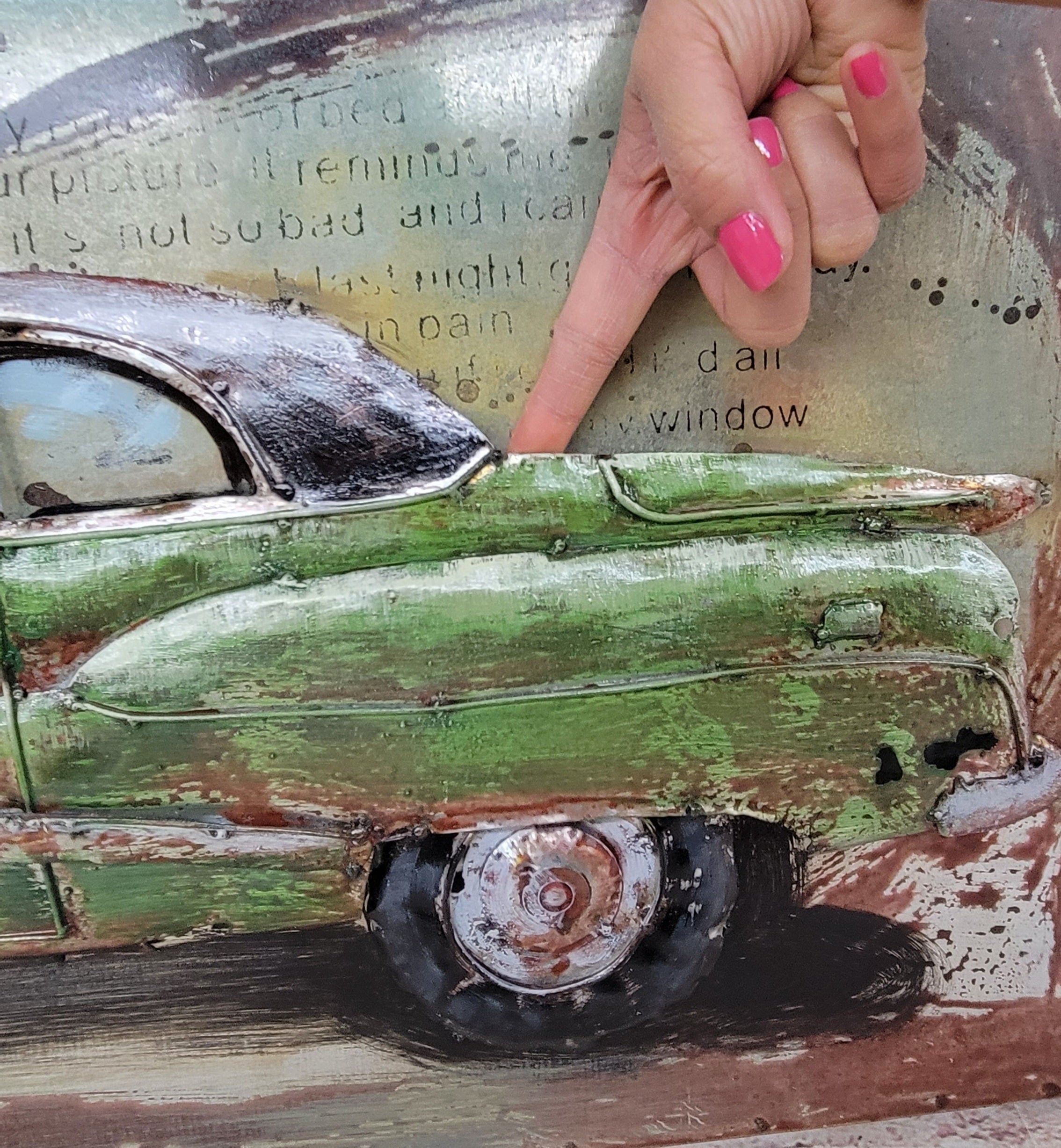 Realistic Vintage American Car 3-D Oil Painting in Acrylics