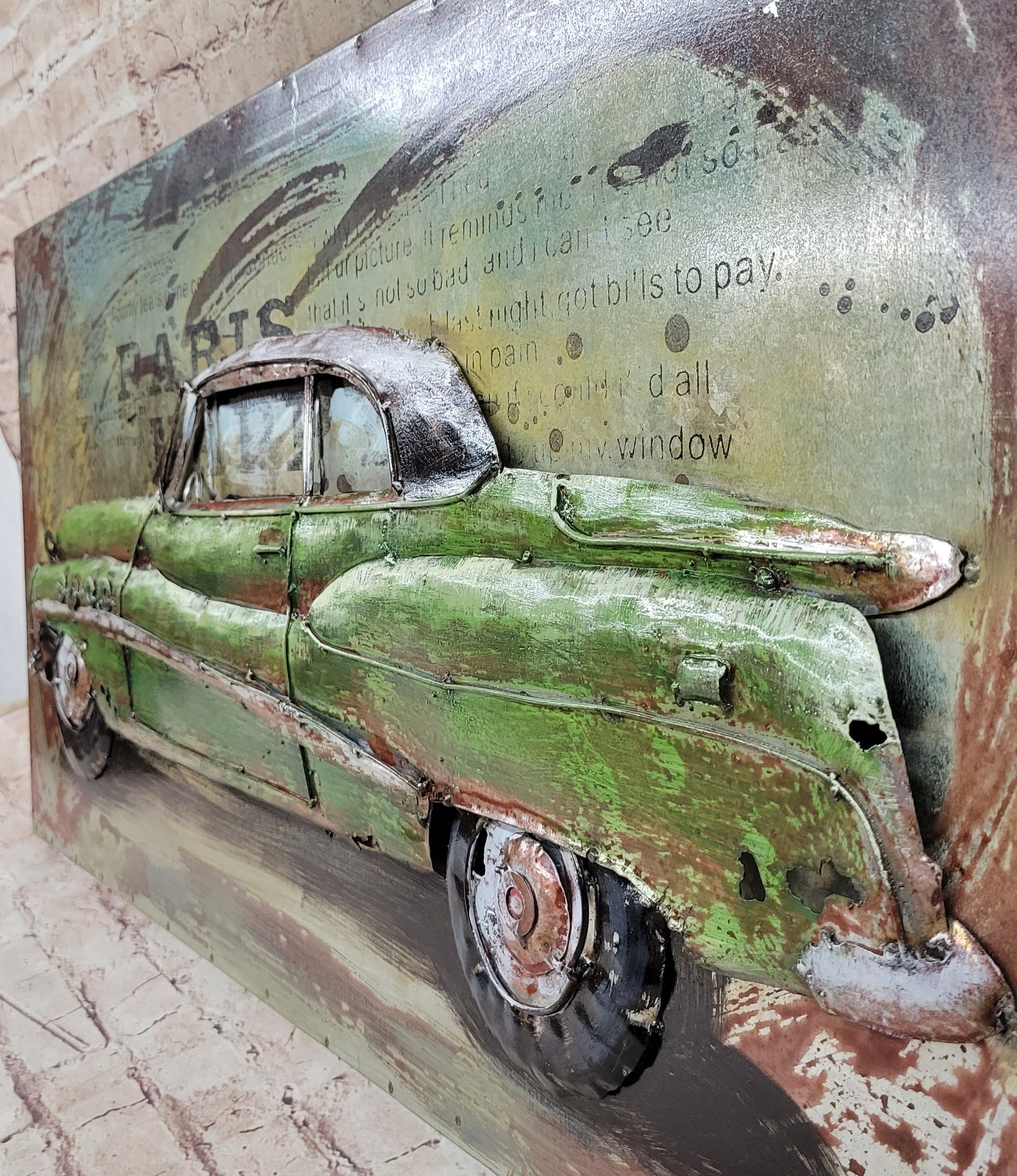 Realistic Vintage American Car 3-D Oil Painting in Acrylics