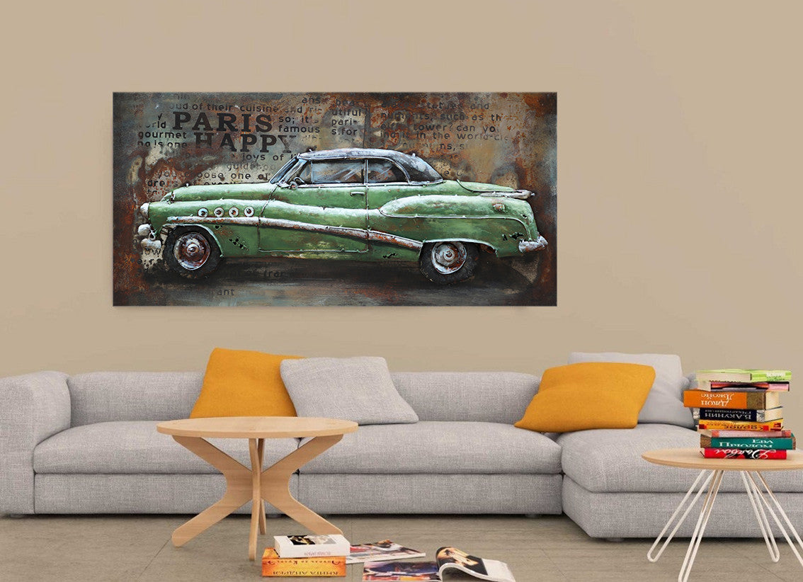 Realistic Vintage American Car 3-D Oil Painting in Acrylics